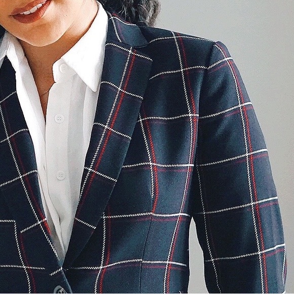 Ann Taylor Navy Blue Plaid Blazer - Picture 2 of 6